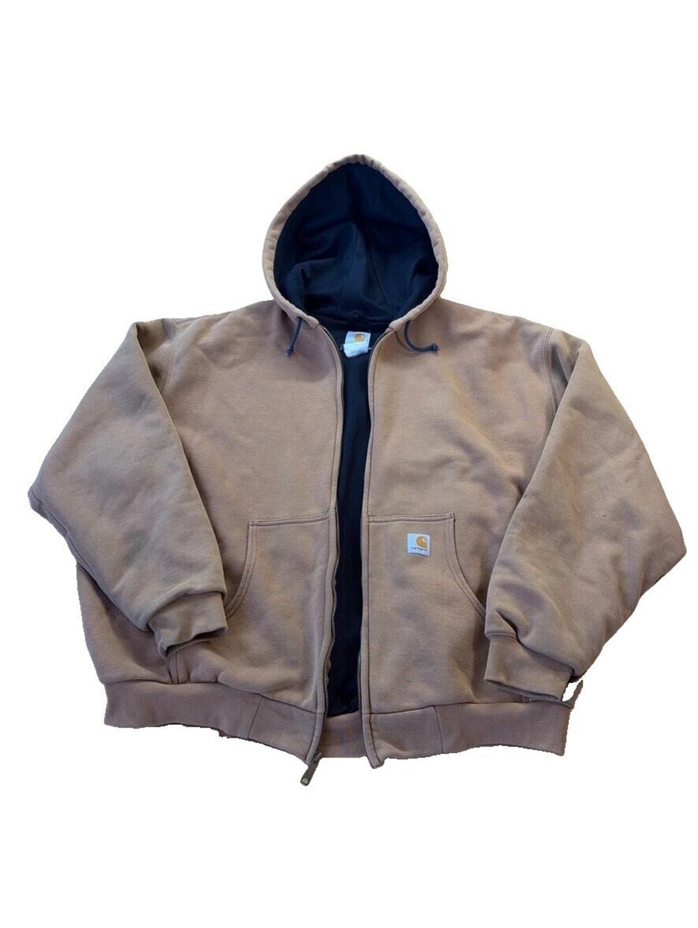 Y2K Carhartt Men's Workwear 2XL J149 Hoodie Jacket Thermal Lined Brown Loose Fit